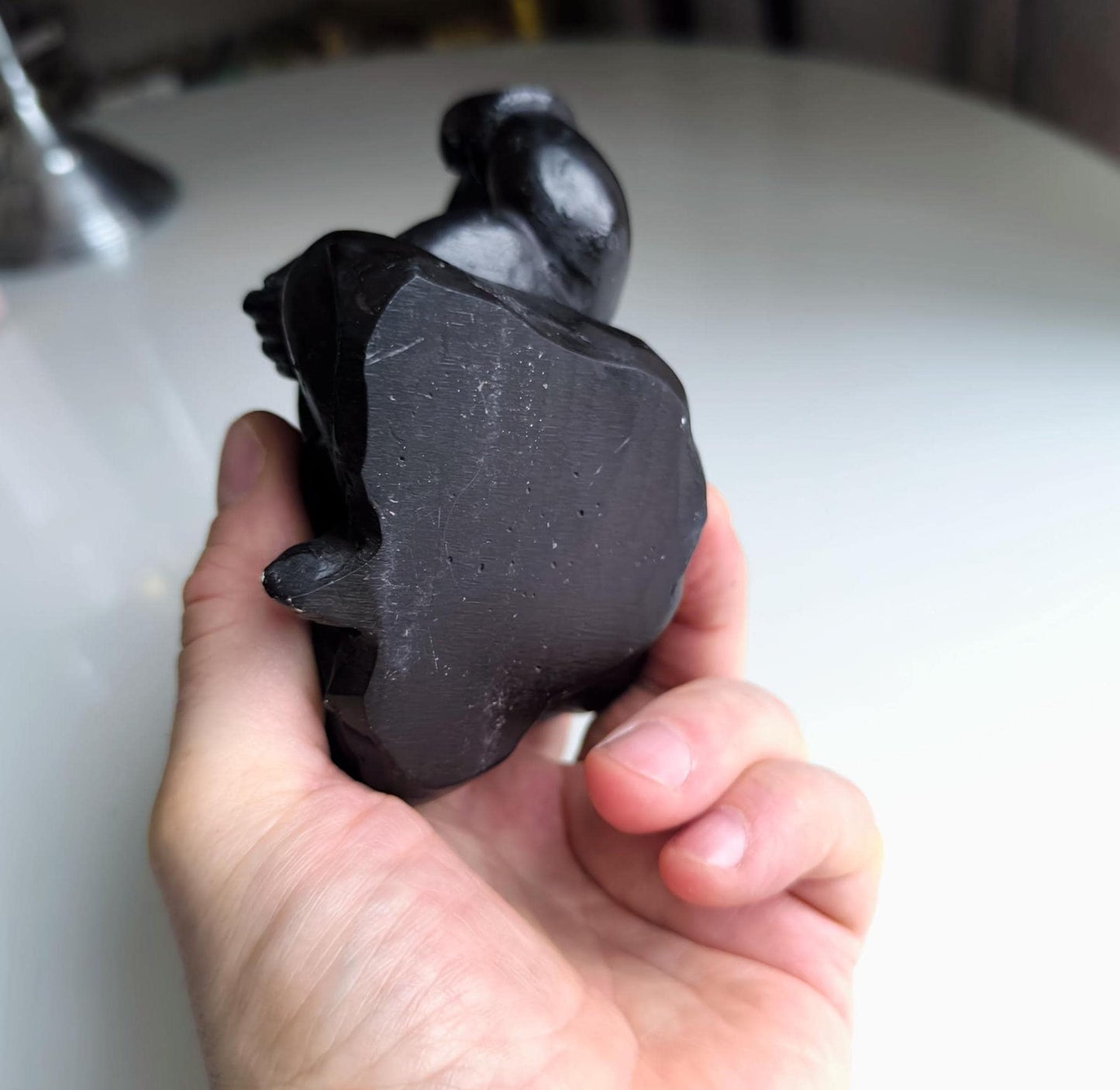Vintage 12 cm Black Resin Ganesha Statue, Hindu Elephant God Figurine, 1990s