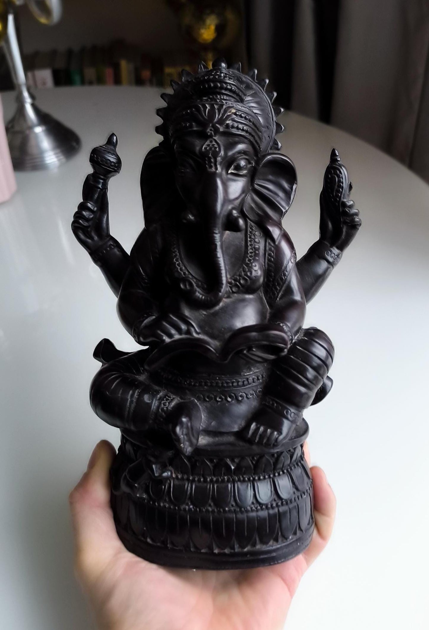 Collectible Ganesha Statue, Vintage 16 cm Black Resin Hindu Elephant God Figurine, 1990s