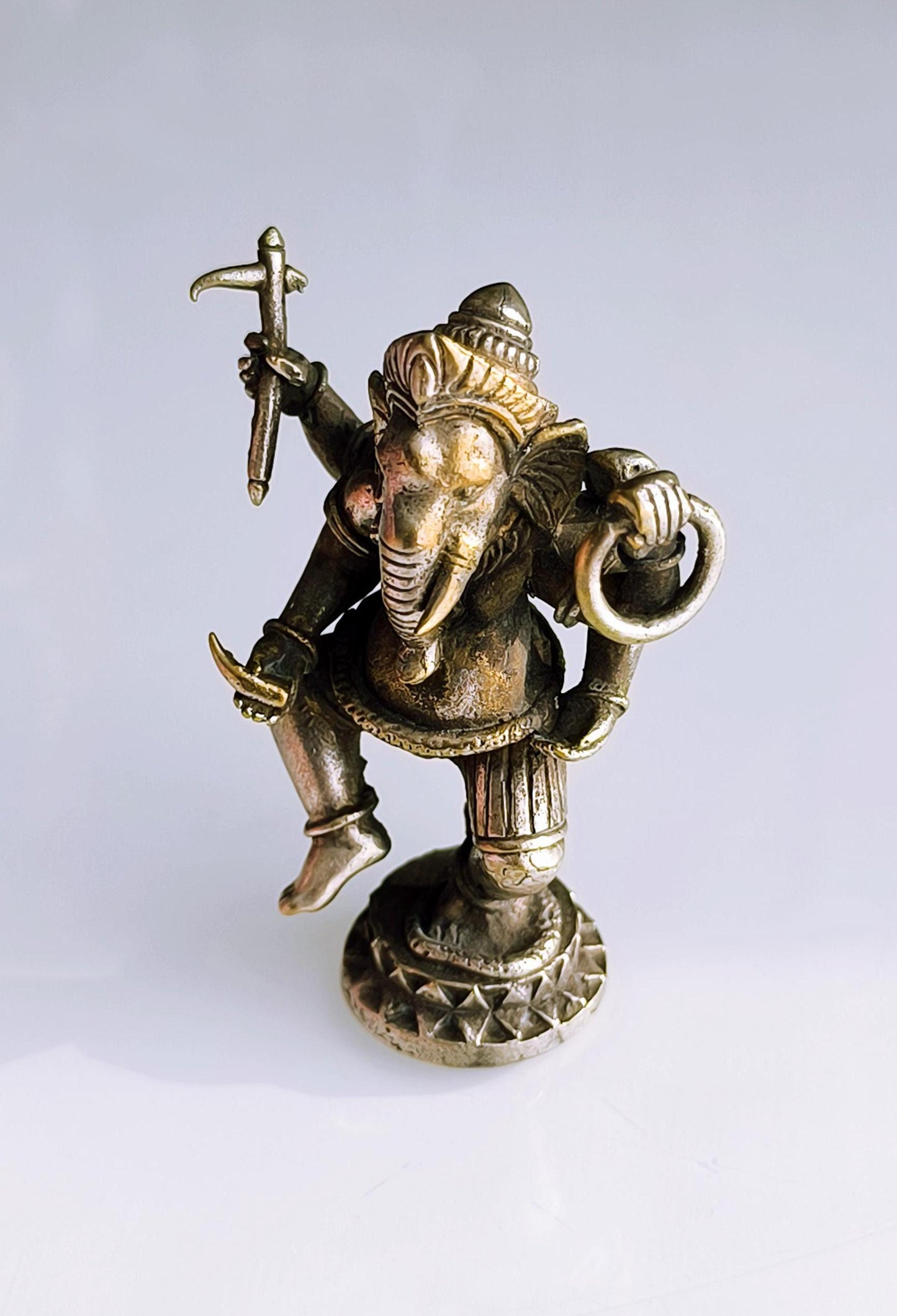 Small White Bronze Dancing Ganesha Statue, Gold & Silver Tone, Khmer Ganapati, 1980s
