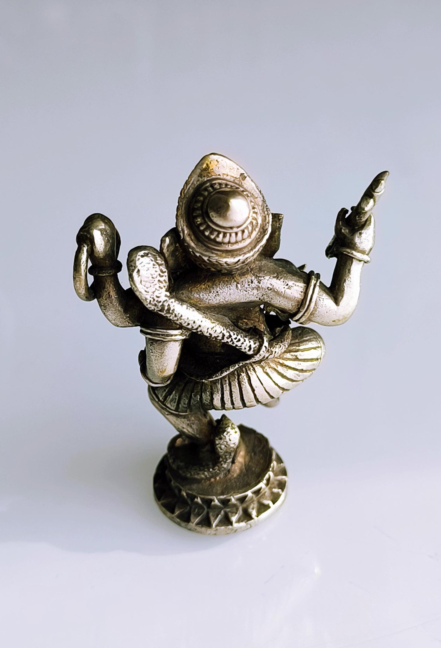 Small White Bronze Dancing Ganesha Statue, Gold & Silver Tone, Khmer Ganapati, 1980s