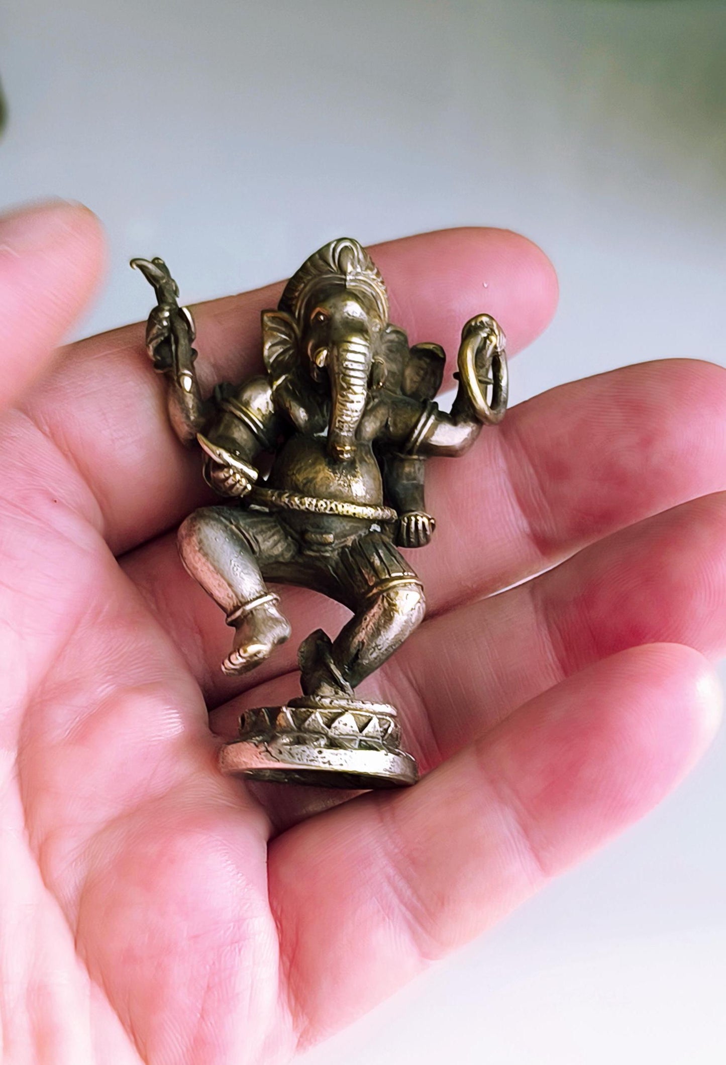 Small White Bronze Dancing Ganesha Statue, Gold & Silver Tone, Khmer Ganapati, 1980s