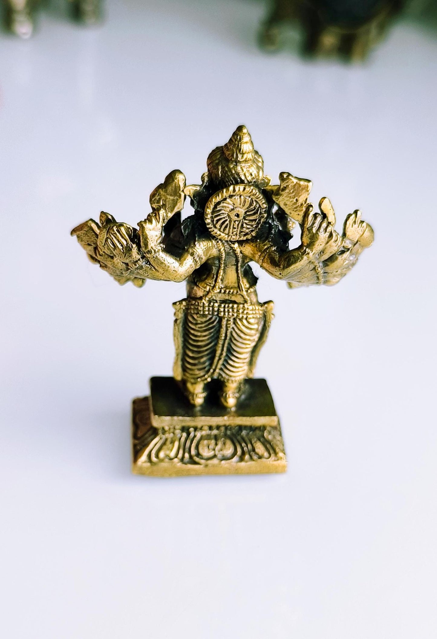 Small Gold Tone Bronze Dancing Ganesha Statue with Multiple Arms – Hindu Elephant God, 1970s