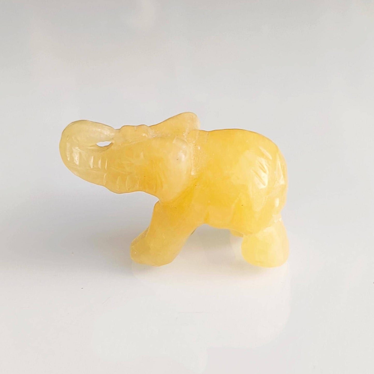 Yellow Stone Elephant Raised Trunk Small Asian Handmade 2000s