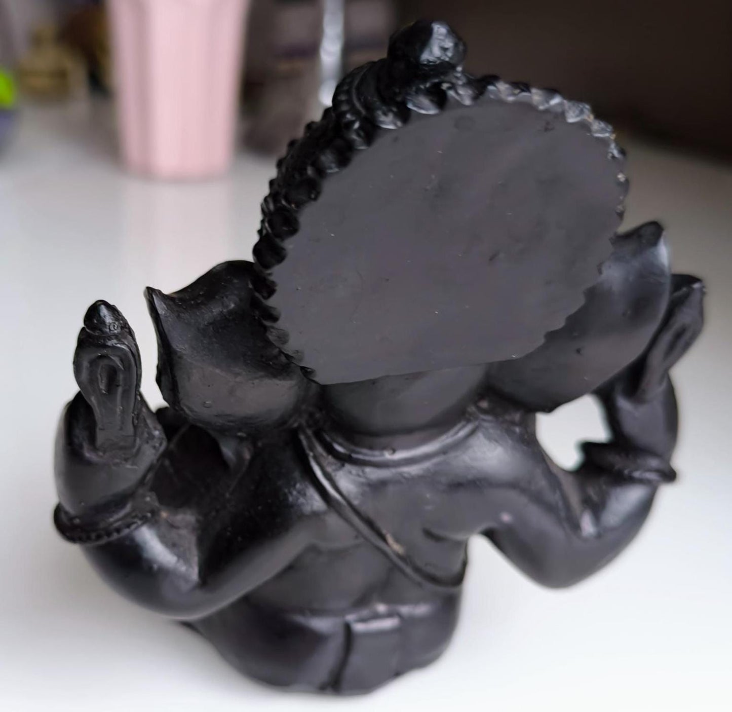 Vintage 12 cm Black Resin Ganesha Statue, Hindu Elephant God Figurine, 1990s