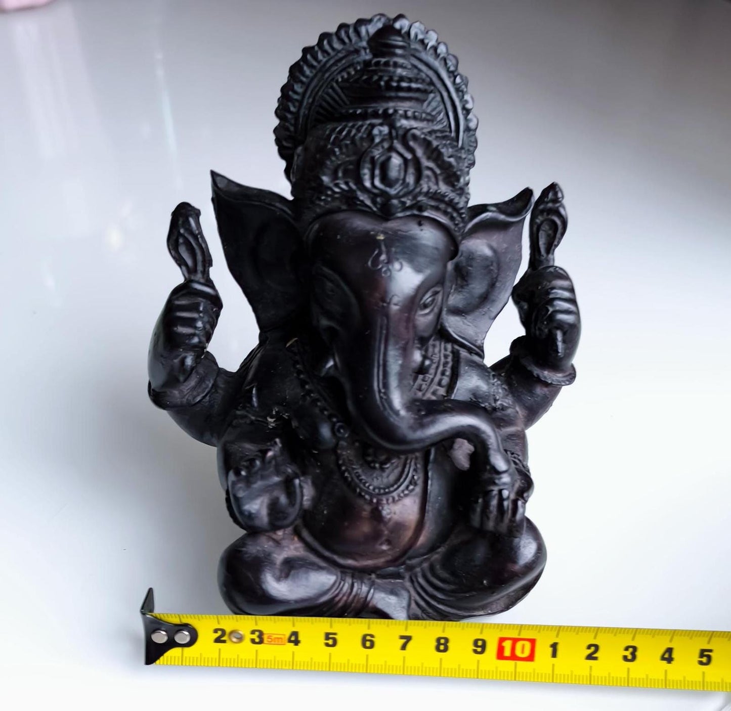 Vintage 12 cm Black Resin Ganesha Statue, Hindu Elephant God Figurine, 1990s