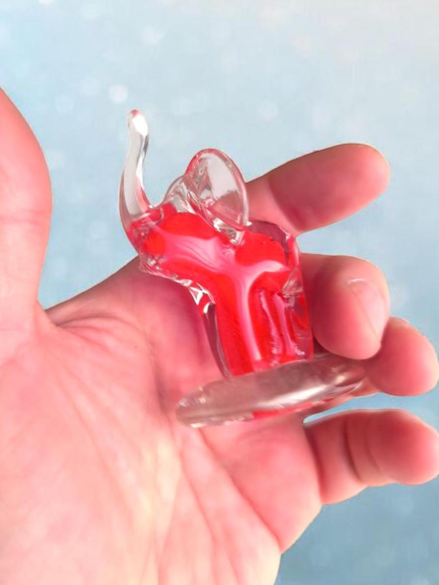 Murano Red Clear Glass Elephant Sculpture Raised Trunk Original 1980