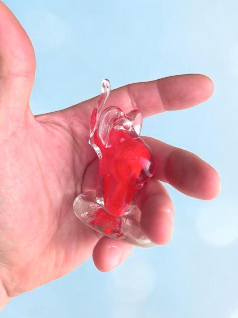 Murano Red Clear Glass Elephant Sculpture Raised Trunk Original 1980