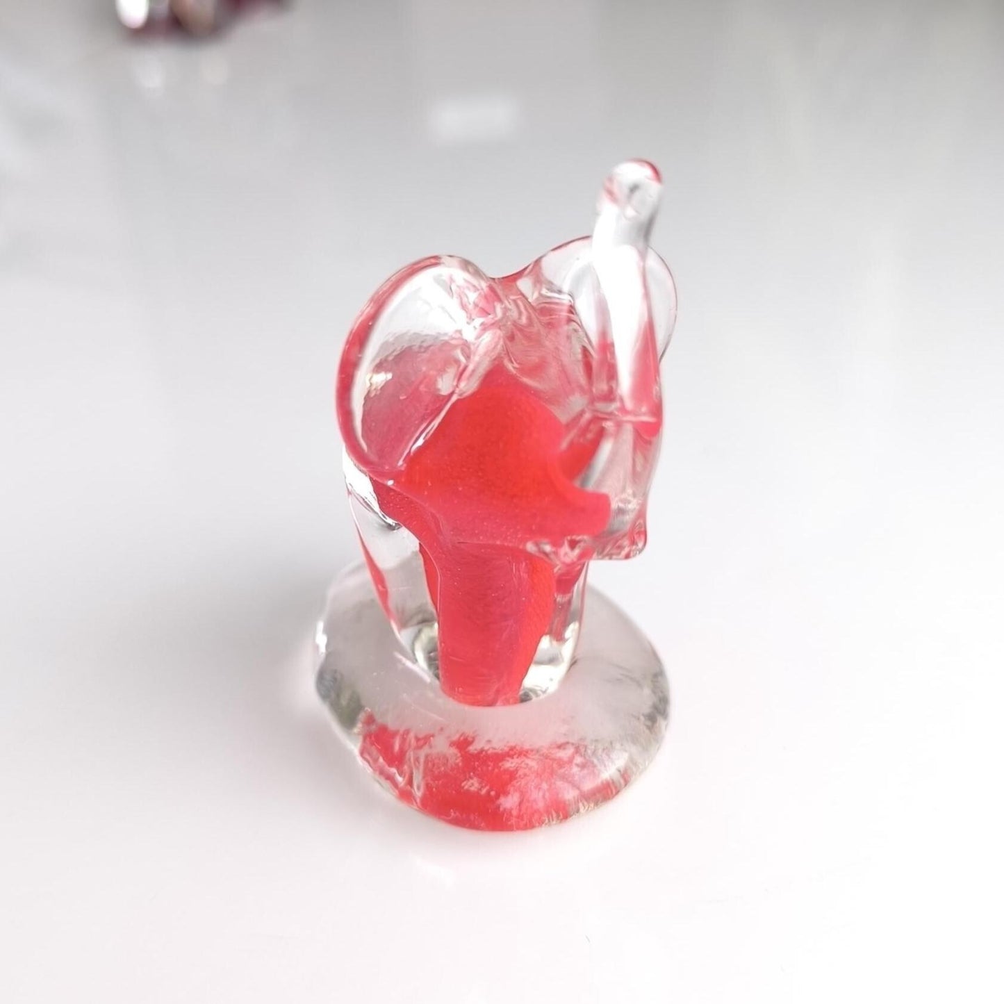Murano Red Clear Glass Elephant Sculpture Raised Trunk Original 1980