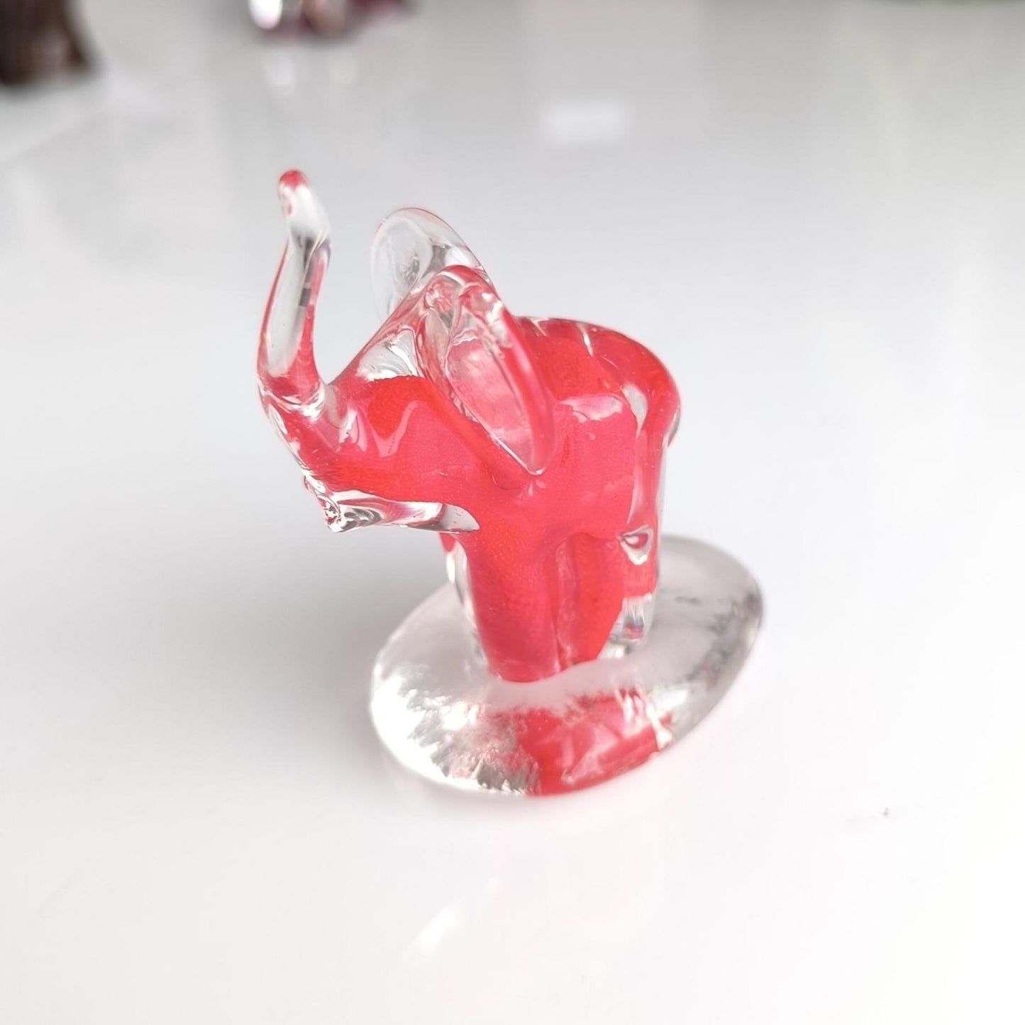 Murano Red Clear Glass Elephant Sculpture Raised Trunk Original 1980