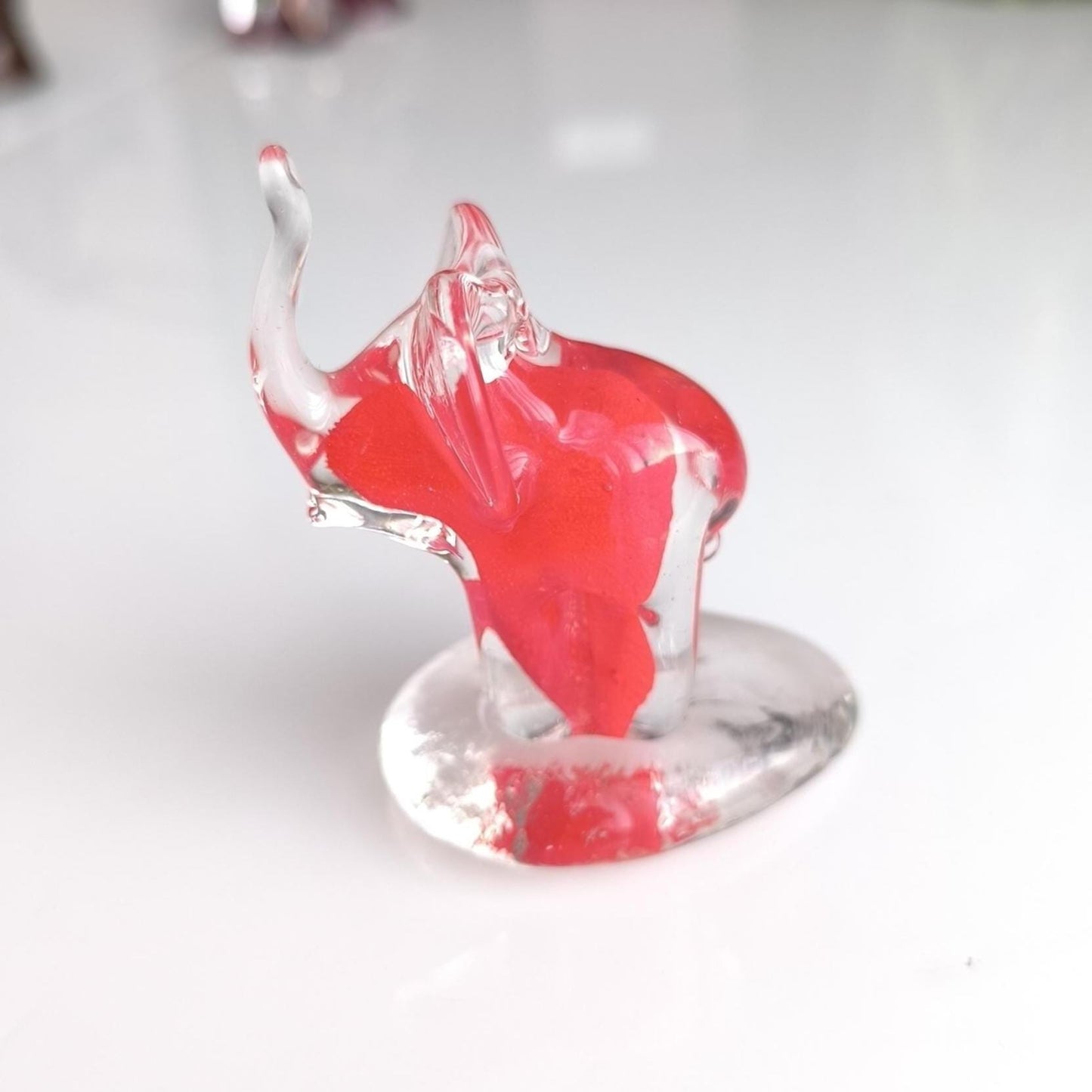 Murano Red Clear Glass Elephant Sculpture Raised Trunk Original 1980