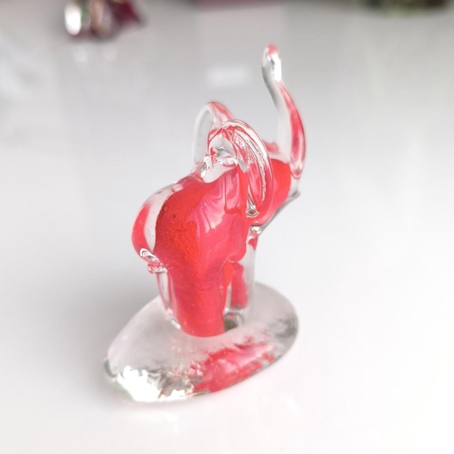 Murano Red Clear Glass Elephant Sculpture Raised Trunk Original 1980