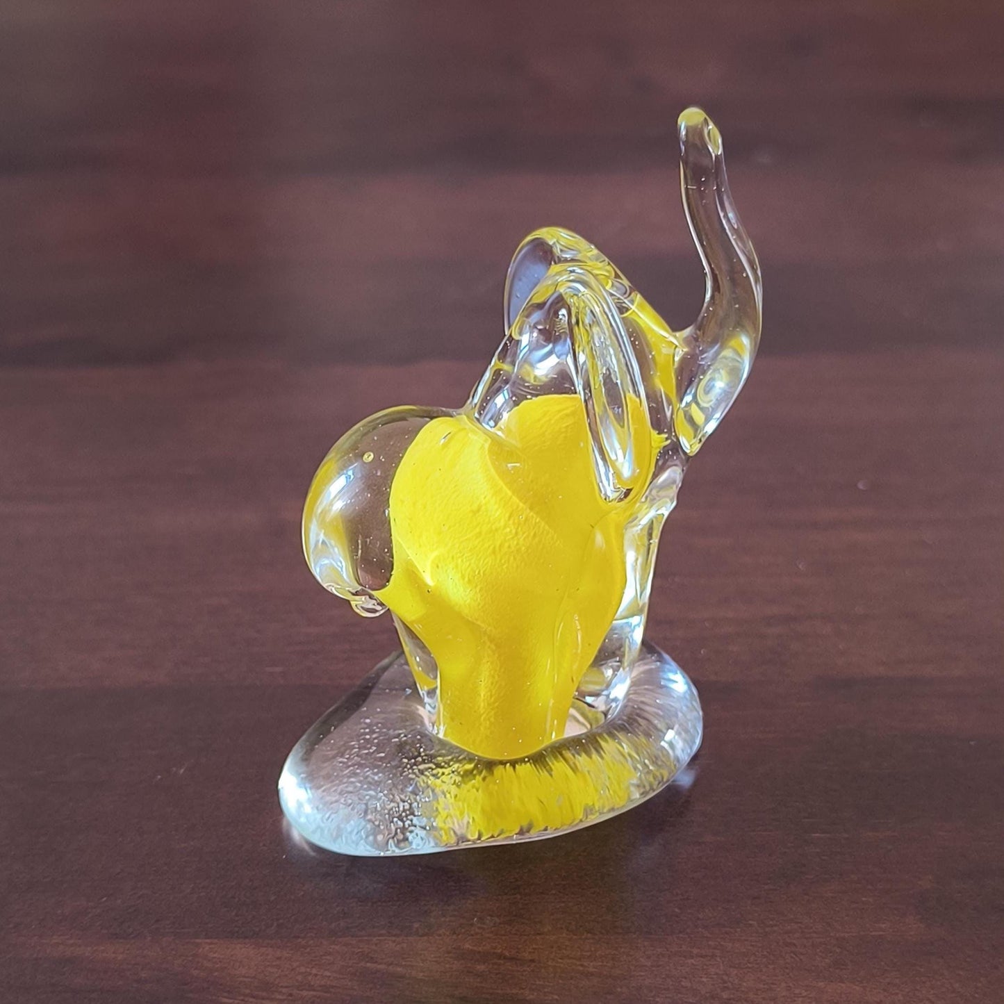 Murano Yellow Clear Glass Elephant Sculpture Raised Trunk Original 1980
