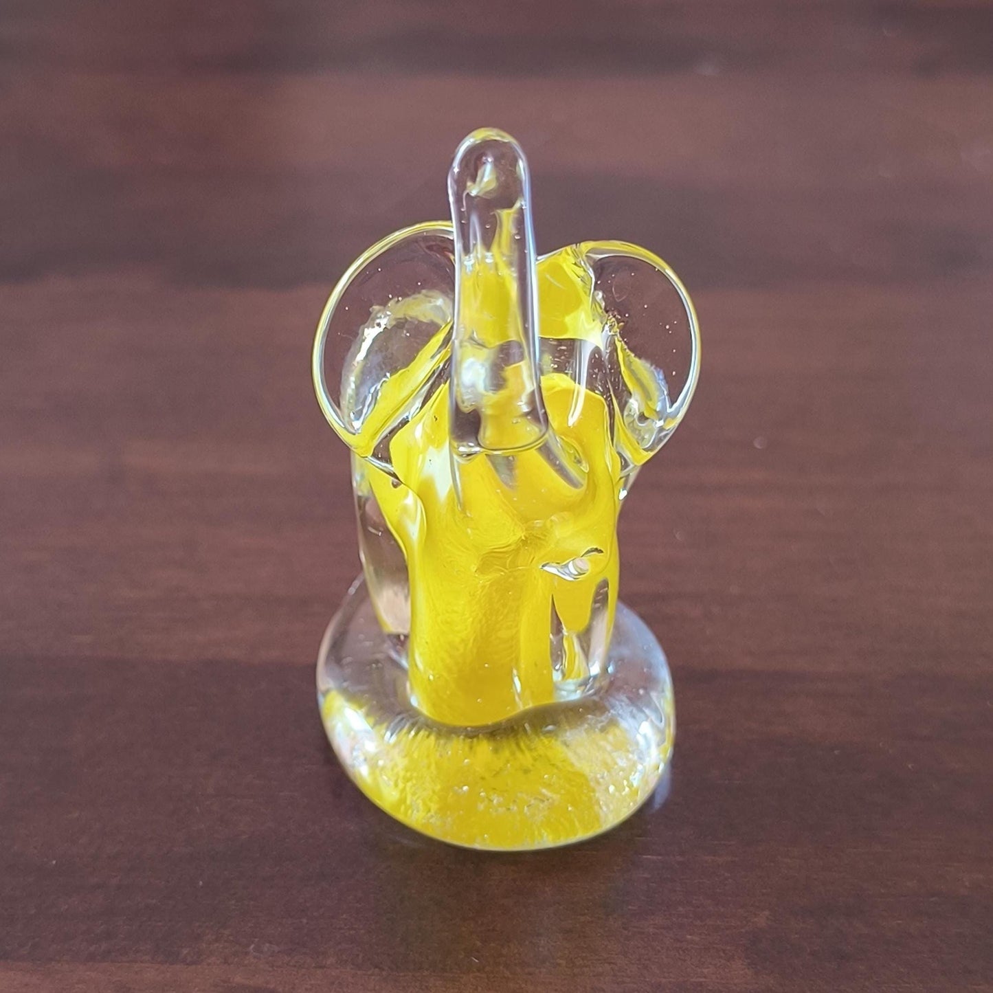 Murano Yellow Clear Glass Elephant Sculpture Raised Trunk Original 1980