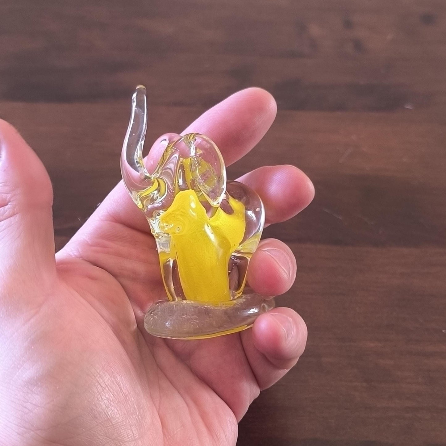 Murano Yellow Clear Glass Elephant Sculpture Raised Trunk Original 1980