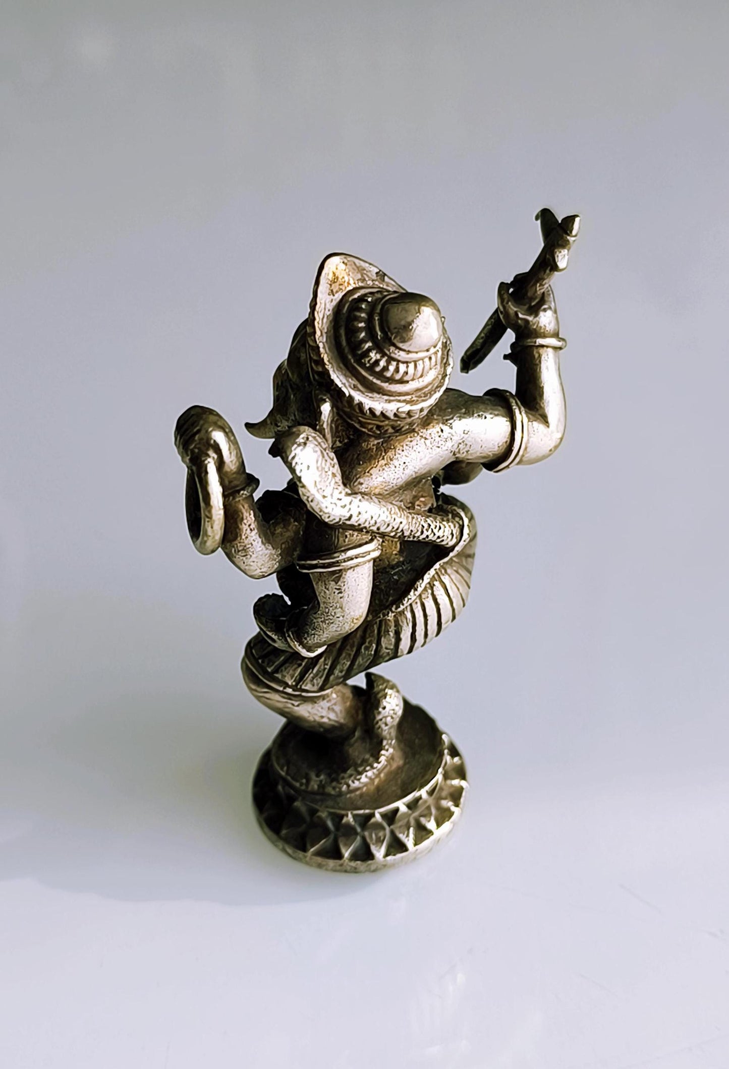 Small White Bronze Dancing Ganesha Statue, Gold & Silver Tone, Khmer Ganapati, 1980s