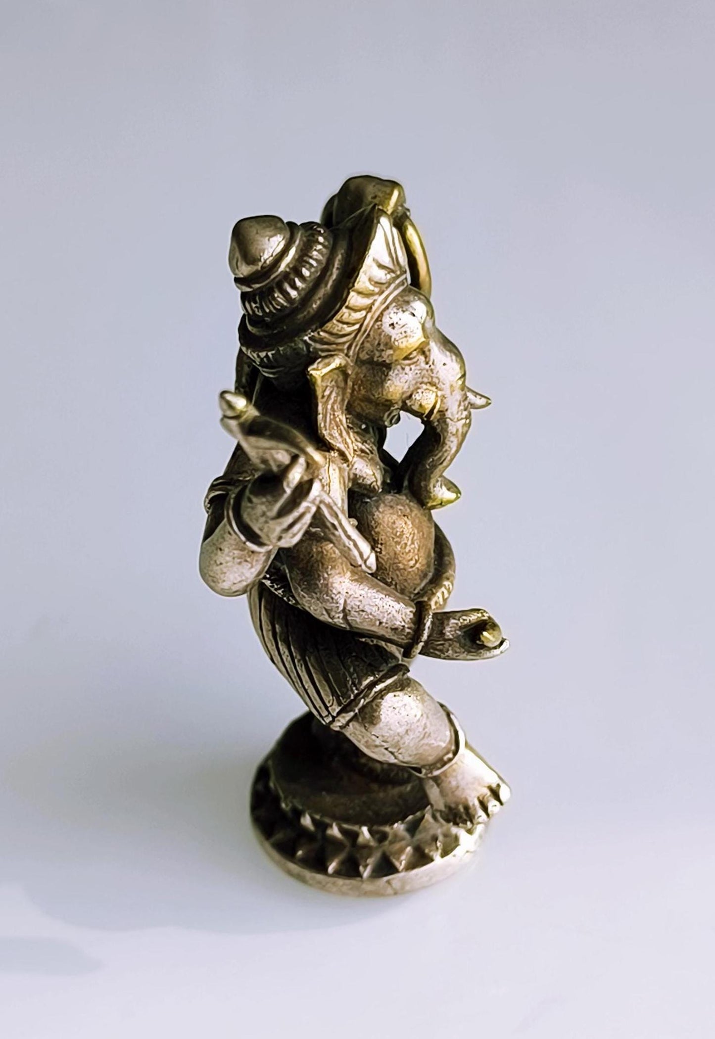 Small White Bronze Dancing Ganesha Statue, Gold & Silver Tone, Khmer Ganapati, 1980s