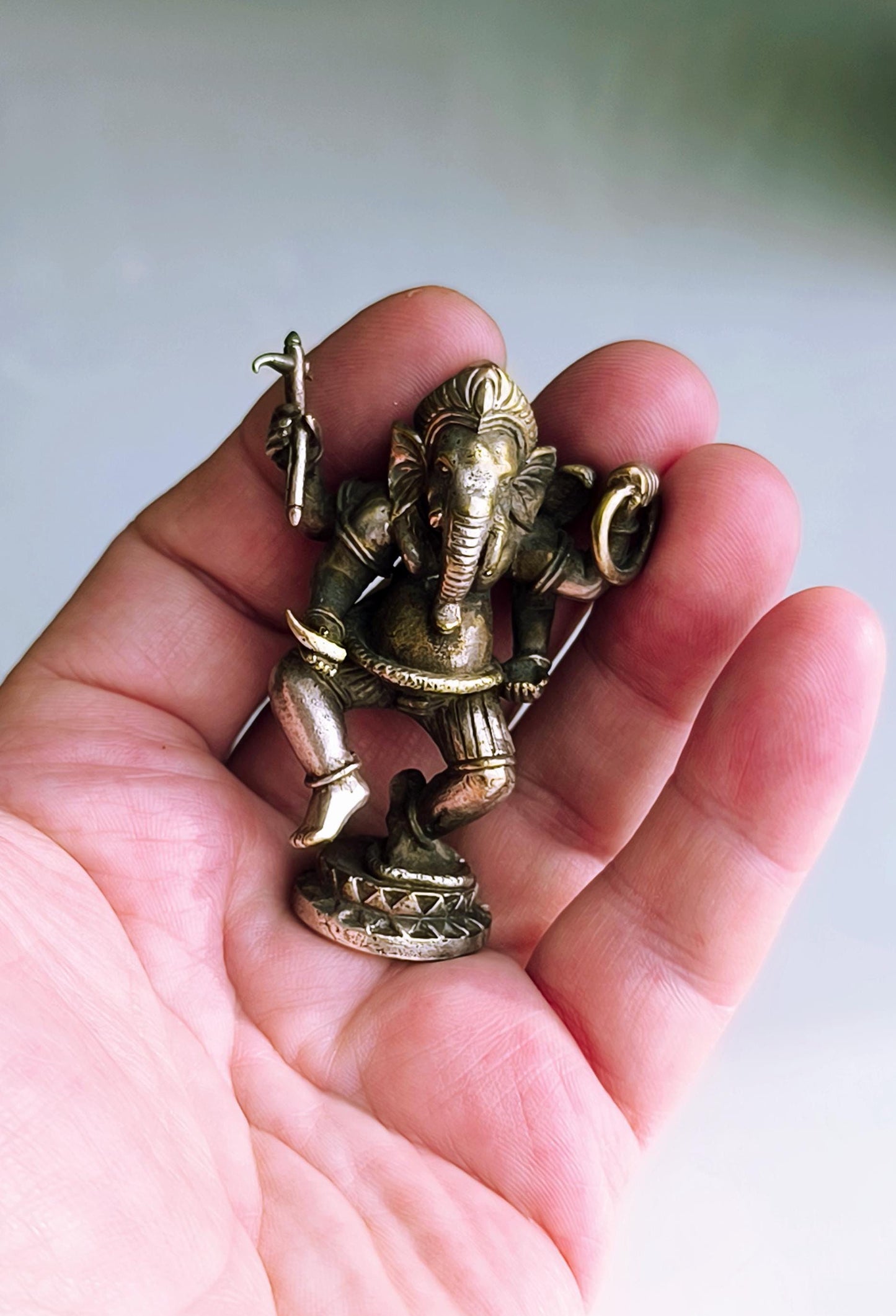 Small White Bronze Dancing Ganesha Statue, Gold & Silver Tone, Khmer Ganapati, 1980s