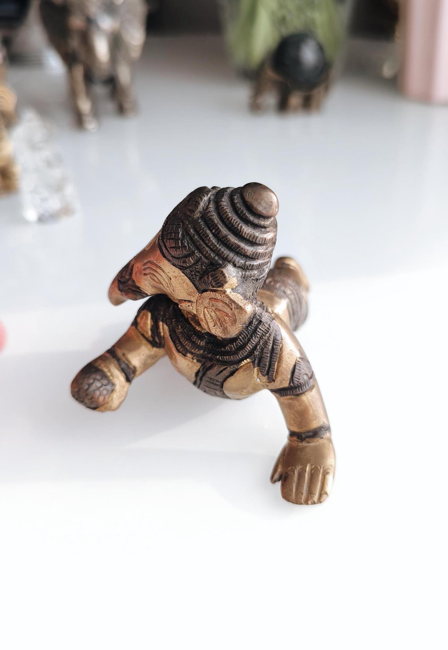 Baby Ganesha Bronze Statue Crawling Ganesha, Hindu Elephant God Statue, 1980s