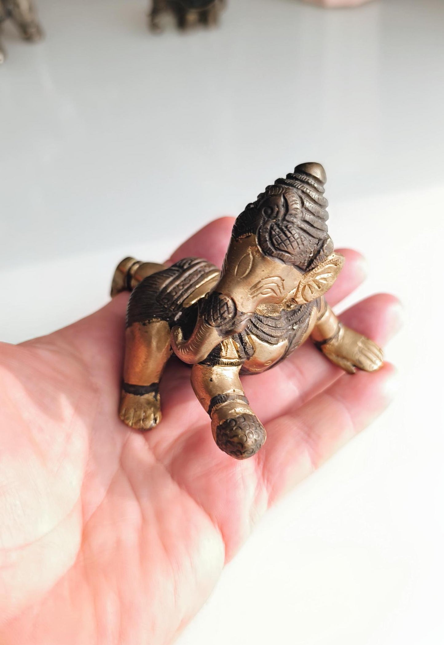 Baby Ganesha Bronze Statue Crawling Ganesha, Hindu Elephant God Statue, 1980s