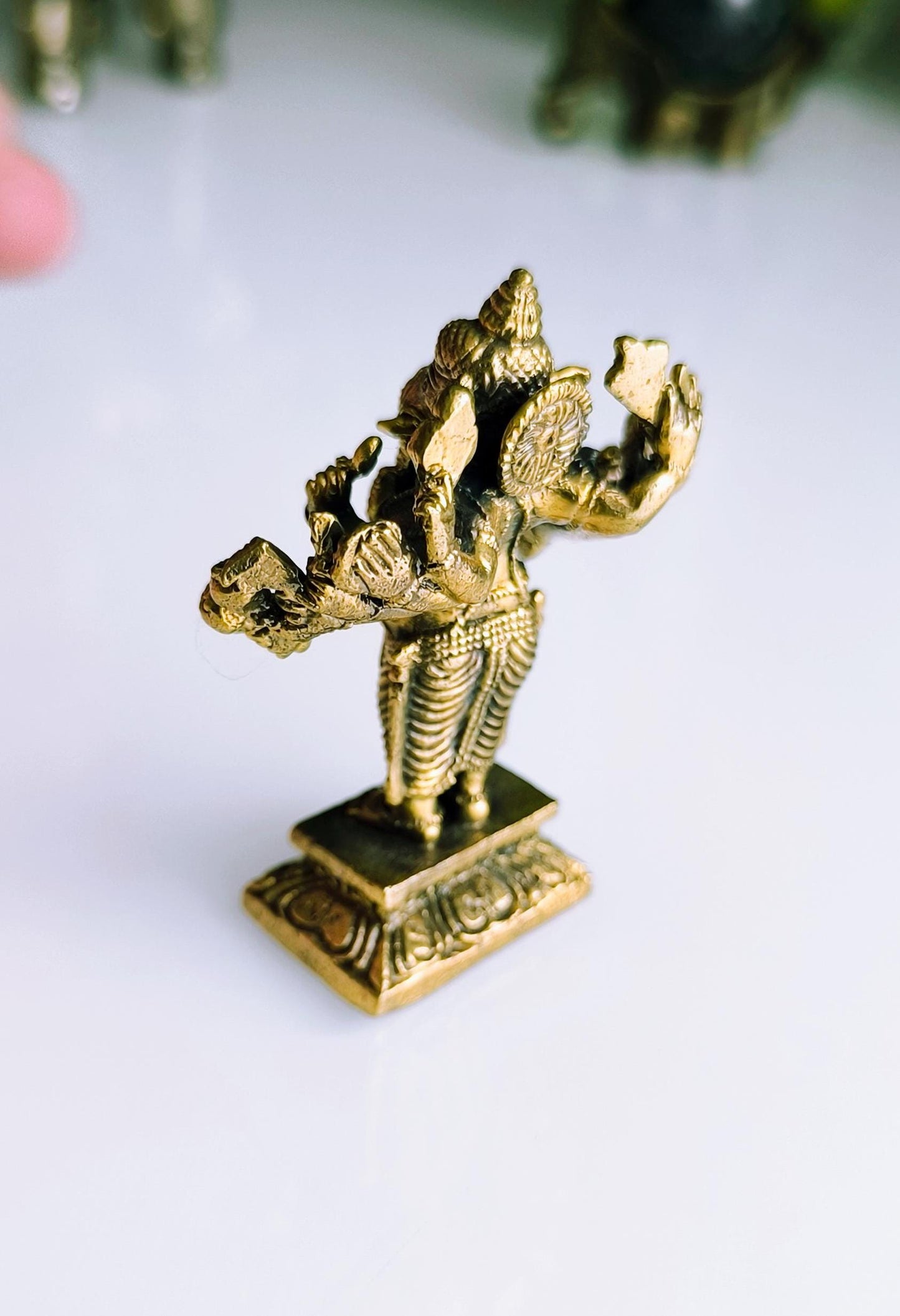 Small Gold Tone Bronze Dancing Ganesha Statue with Multiple Arms – Hindu Elephant God, 1970s