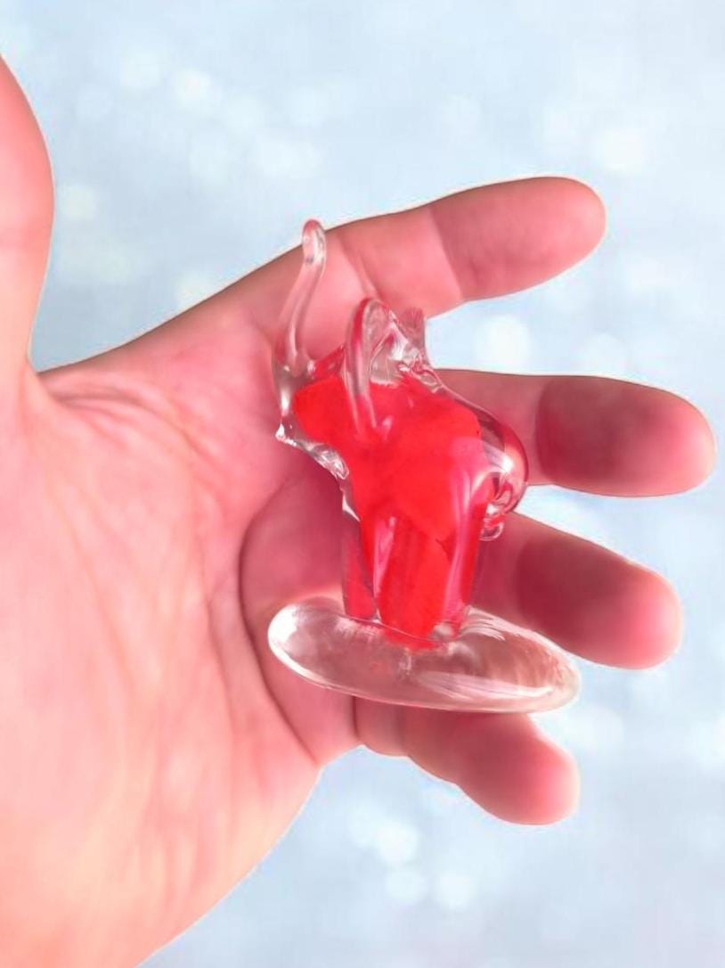 Murano Red Clear Glass Elephant Sculpture Raised Trunk Original 1980
