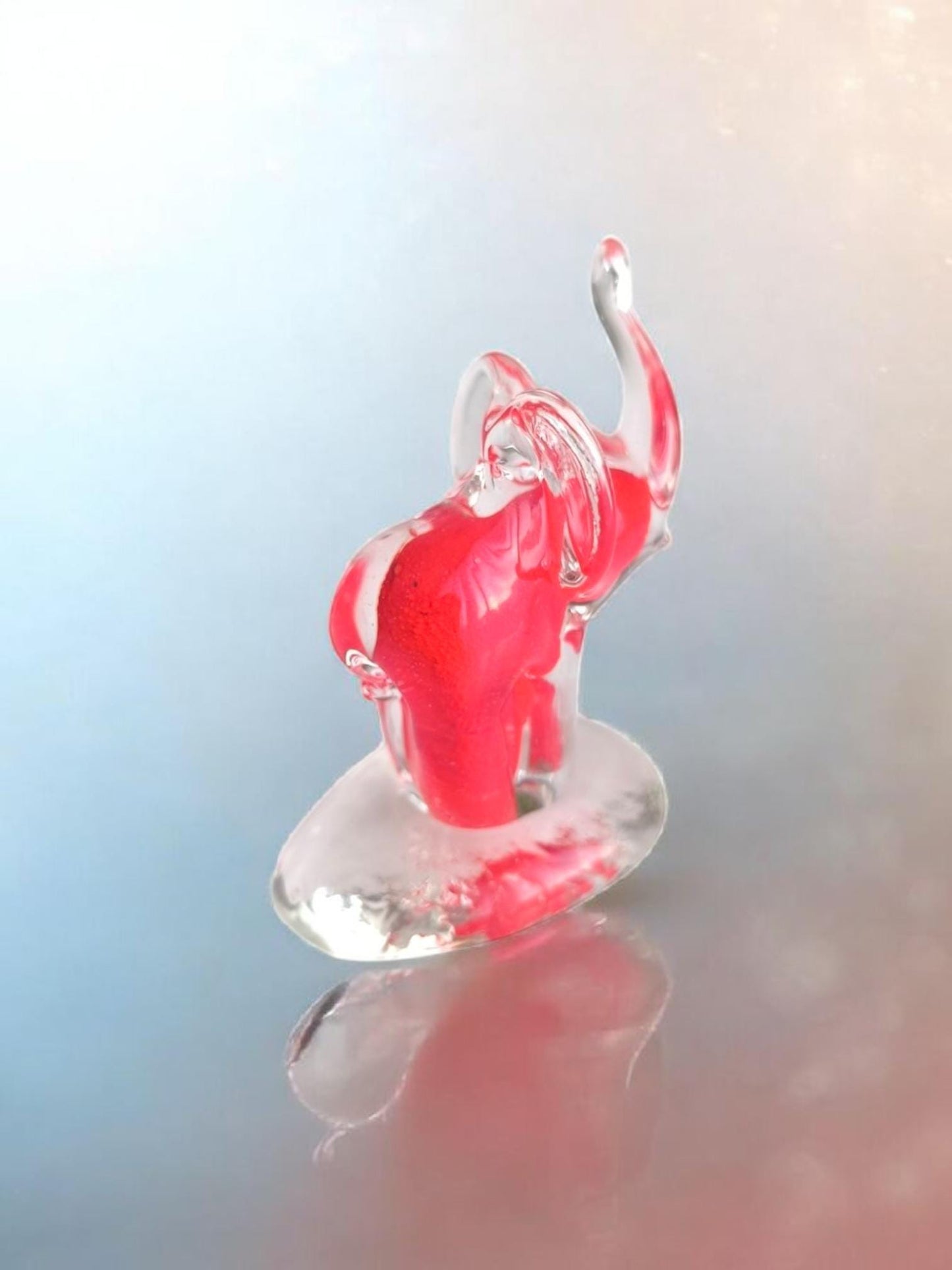Murano Red Clear Glass Elephant Sculpture Raised Trunk Original 1980