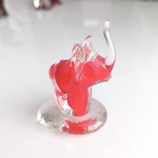 Murano Red Clear Glass Elephant Sculpture Raised Trunk Original 1980