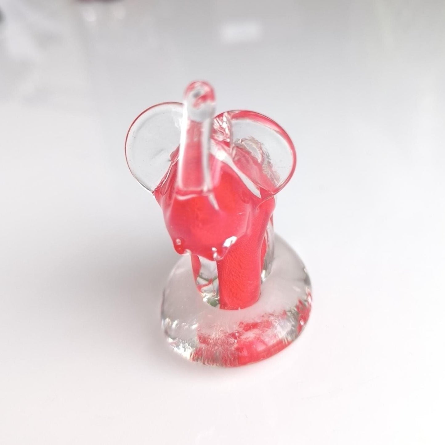 Murano Red Clear Glass Elephant Sculpture Raised Trunk Original 1980