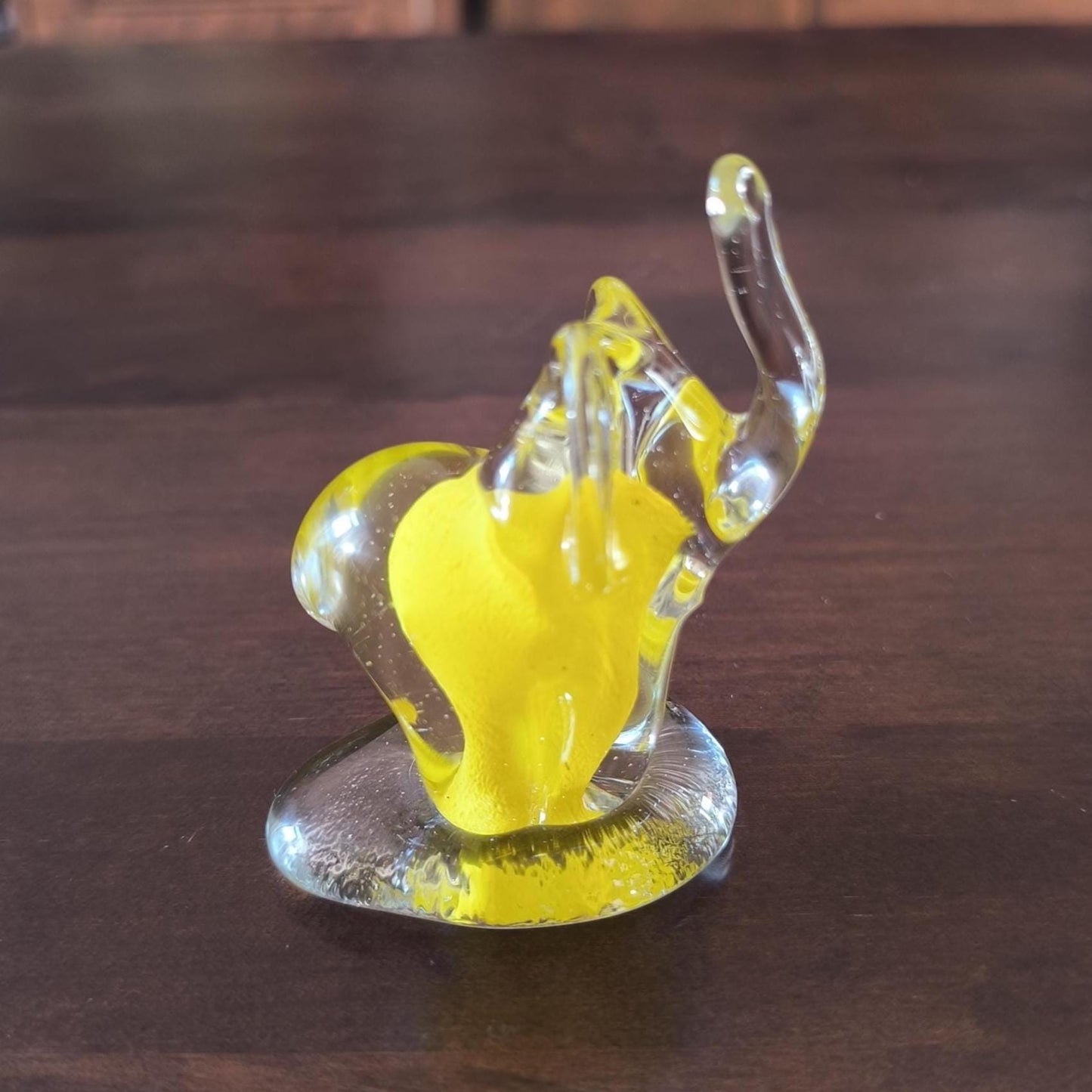 Murano Yellow Clear Glass Elephant Sculpture Raised Trunk Original 1980
