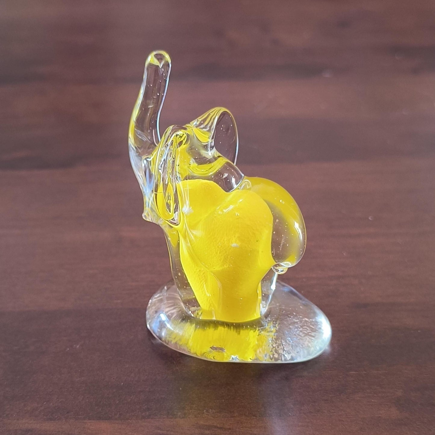 Murano Yellow Clear Glass Elephant Sculpture Raised Trunk Original 1980