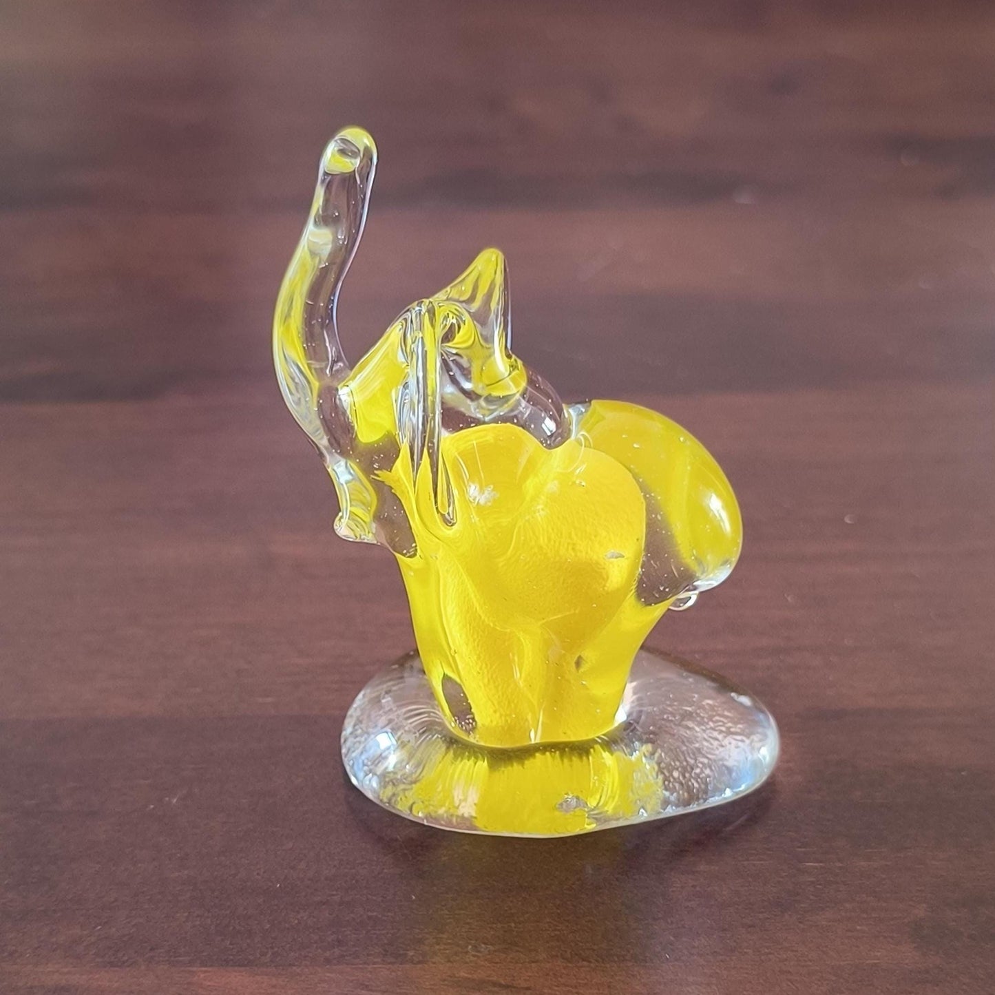 Murano Yellow Clear Glass Elephant Sculpture Raised Trunk Original 1980