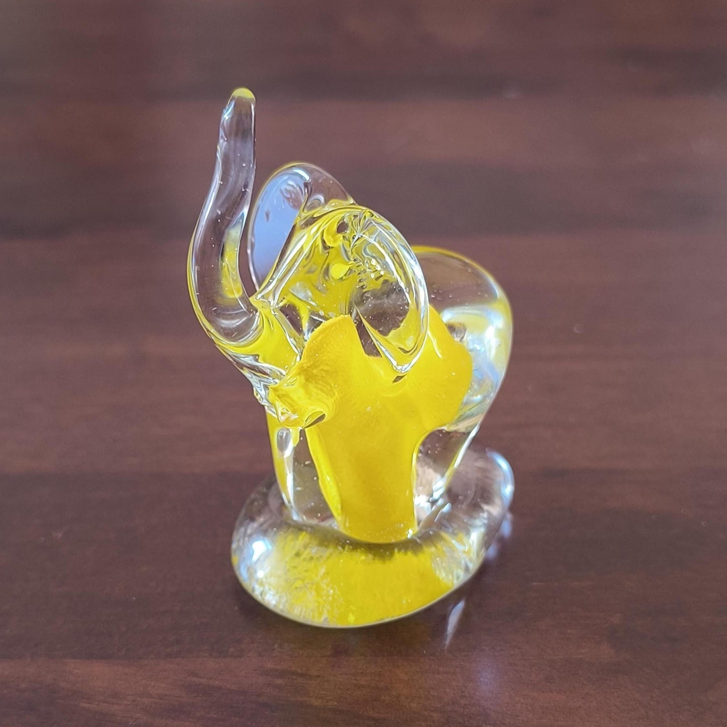 Murano Yellow Clear Glass Elephant Sculpture Raised Trunk Original 1980