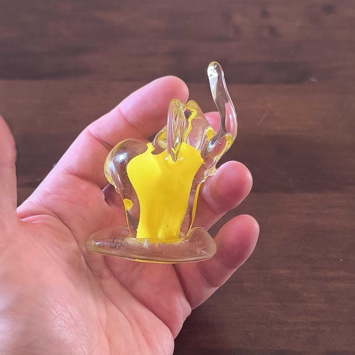 Murano Yellow Clear Glass Elephant Sculpture Raised Trunk Original 1980