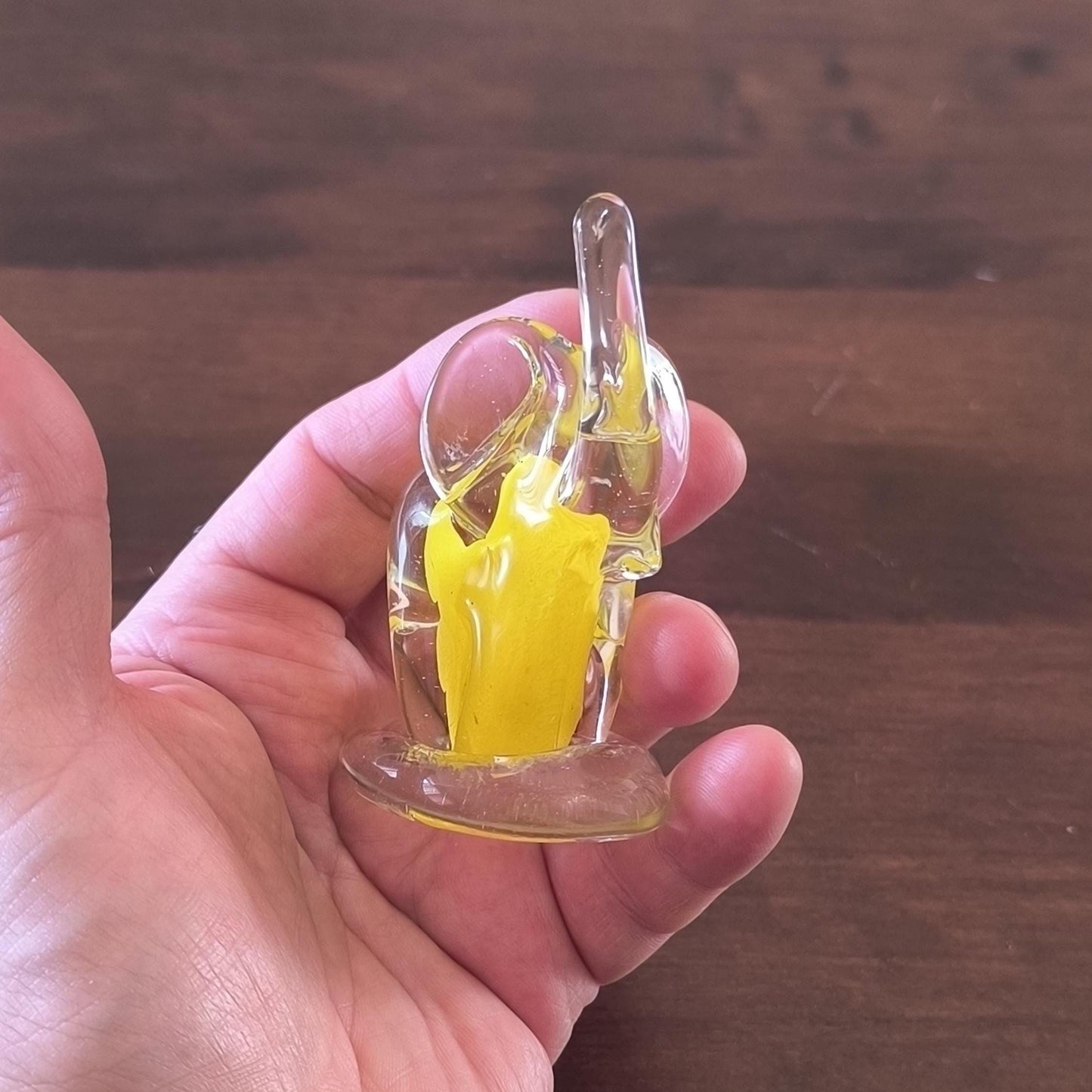 Murano Yellow Clear Glass Elephant Sculpture Raised Trunk Original 1980