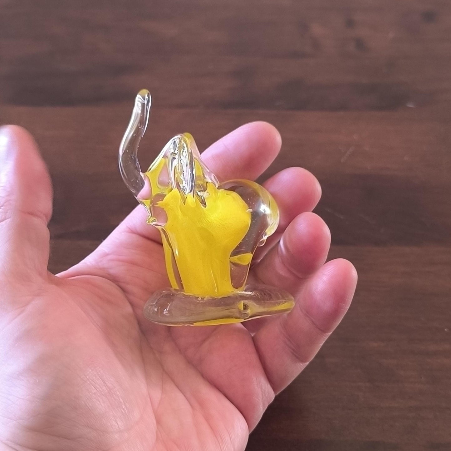 Murano Yellow Clear Glass Elephant Sculpture Raised Trunk Original 1980